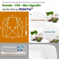 Deluxe Protector impermeable Franela + Rizo Algodón  colchón barco medio Forma D chaflán