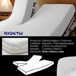 Sábana bajera protector Algodón y PUR impermeable Gemelo