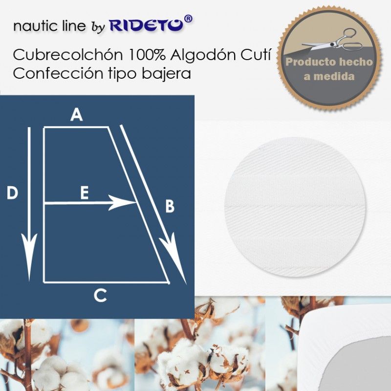 Cubrecolchón 100% Algodón Cutí Raso Labrado medio Trapecio rect. izq.