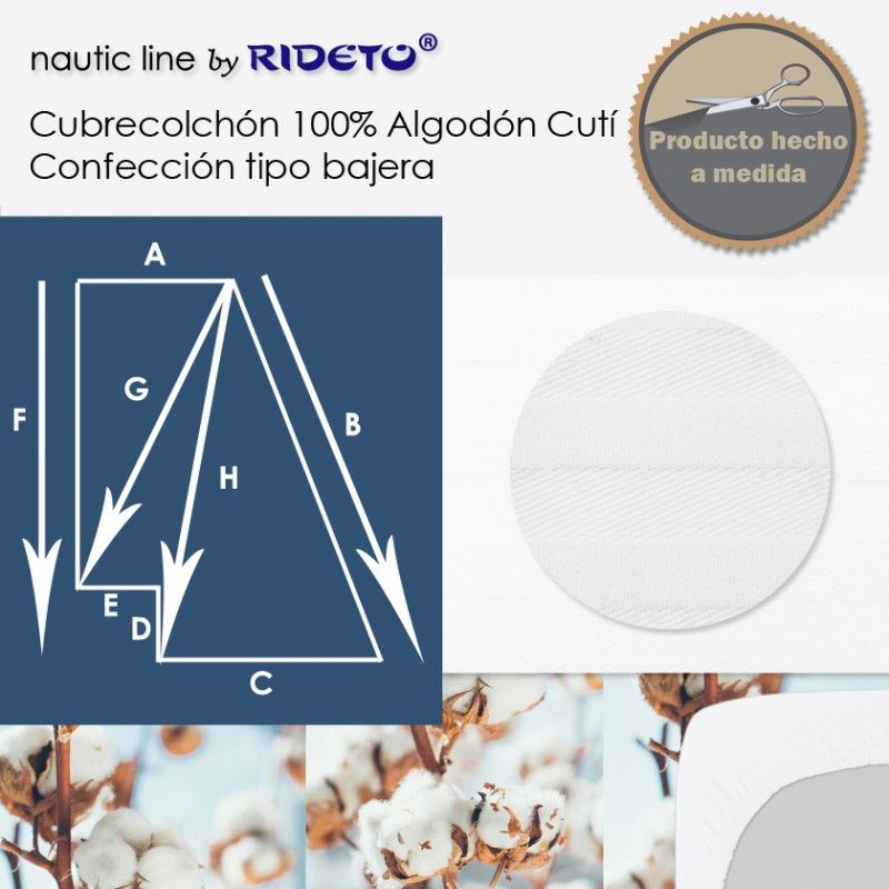 Cubrecolchón 100% Algodón Cutí Raso Labrado Medio Trapecio áng. izq. inv.