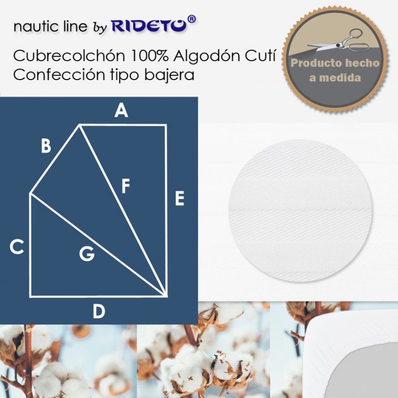 Cubrecolchón 100% Algodón Cutí Raso Labrado Rectángular chaflán izq.